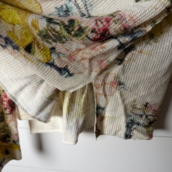 NWT Anthropologie Printed V-Neck Sweater Floral Pullover Sz Large Cream - Picture 6 of 11